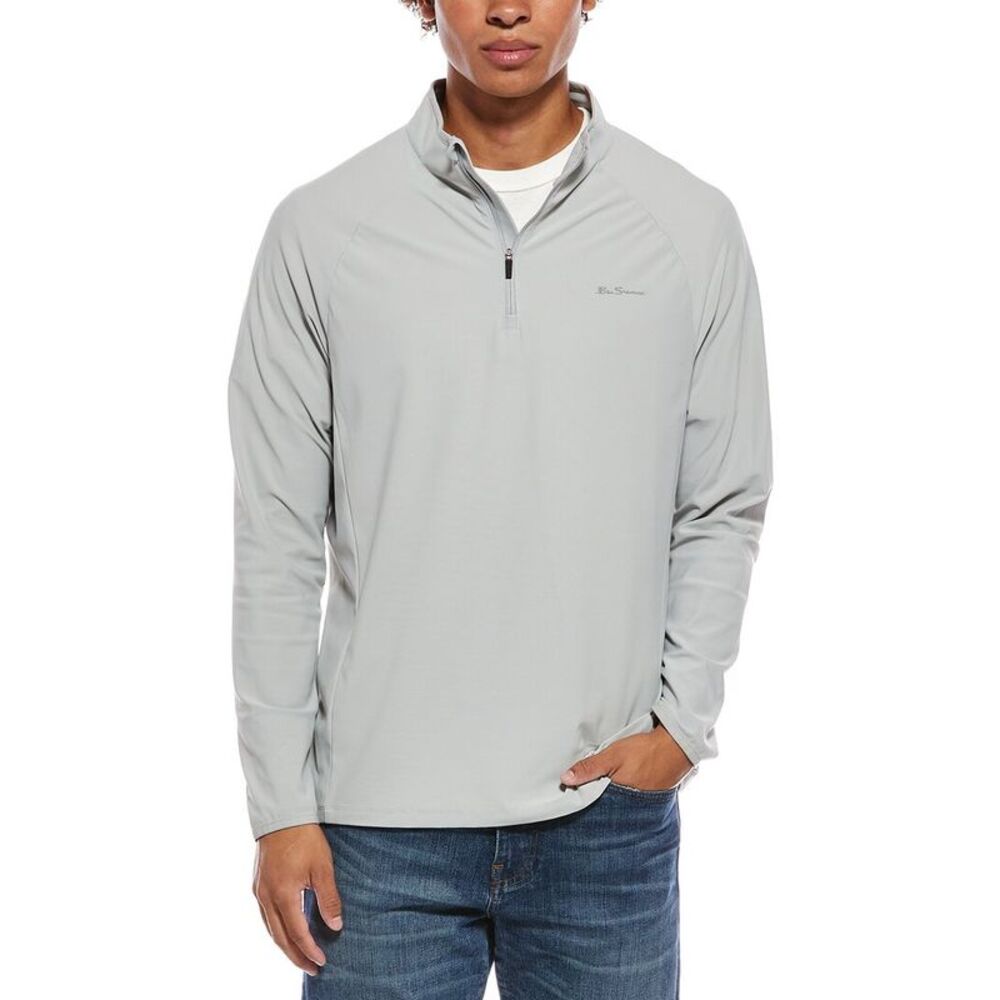 Ben Sherman Mens Pique 1/4-Zip Pullover, Grey